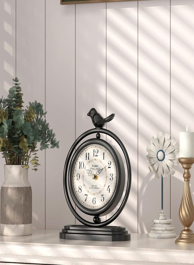 ChimeTide Black Vintage Table Clock with Bird, European Retro Style Mantel Clocks, Desk and Shelf Decor Clock, for Living Room, Farmhouse, Bedside, Bedroom, Gift (7.9" H x 6.3" W) - Image 3